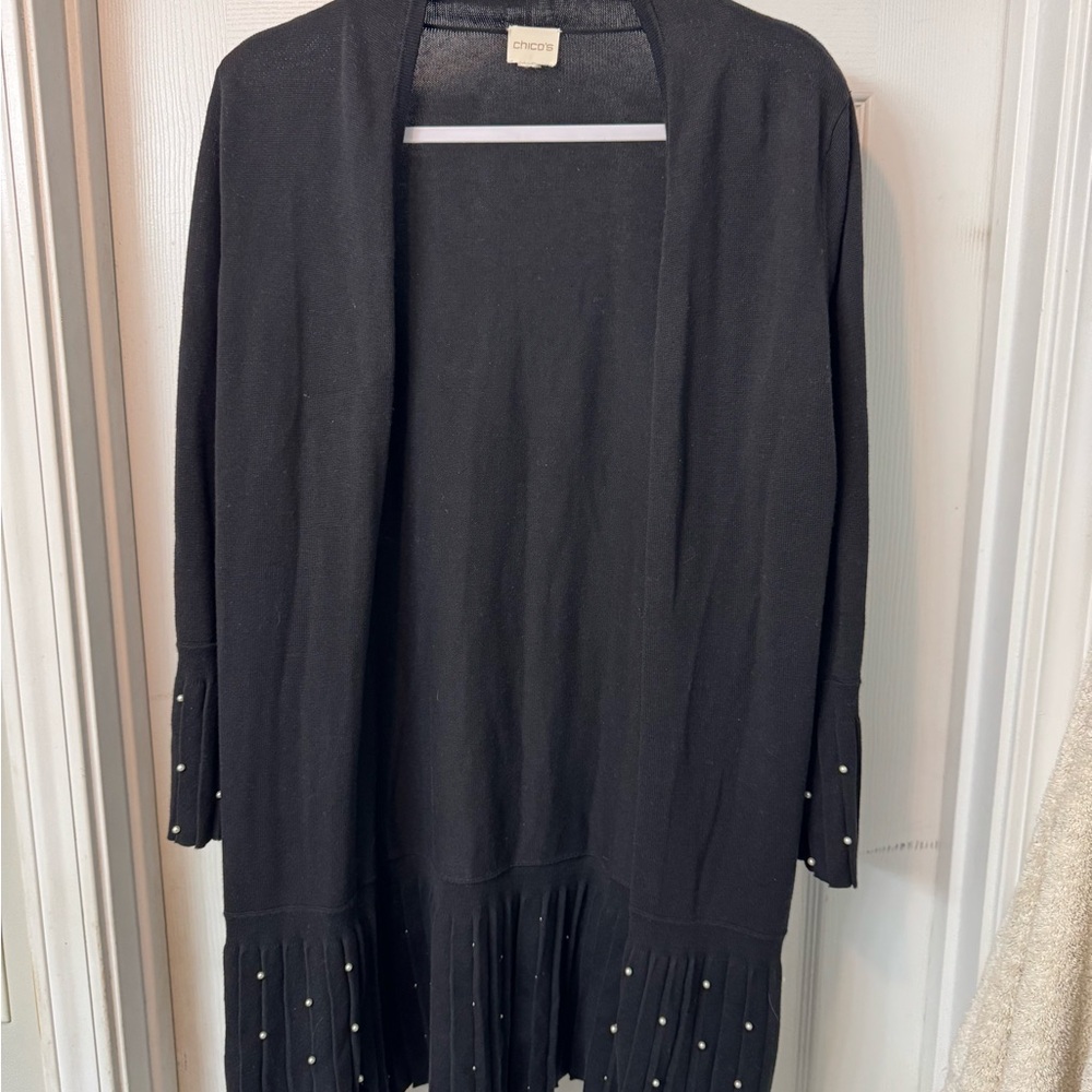 Chico's Black Cardigan with Pearl Details